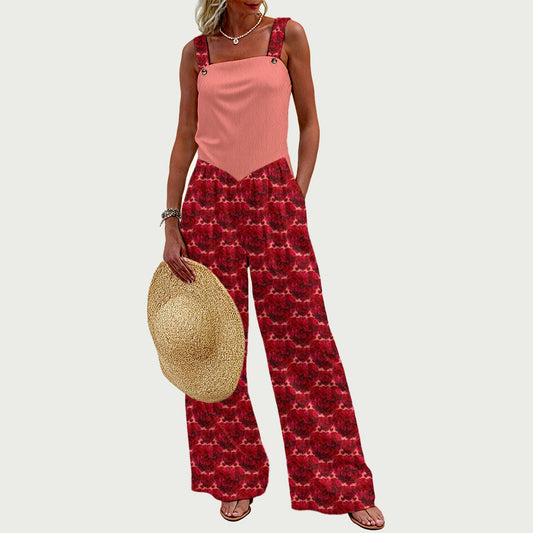 Floral Embosses: Roses 02-01 Designer Sleeveless Wide Leg Jumpsuit