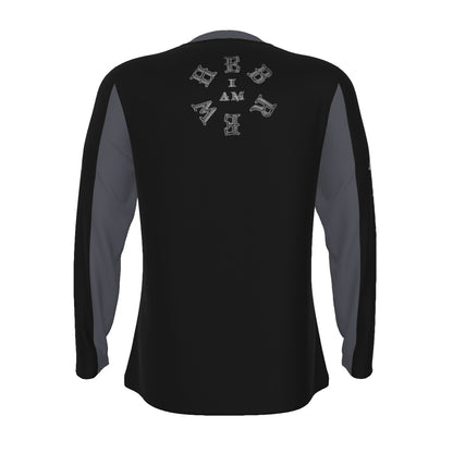 I AM HEBREW 02-02 Men's Designer Long Sleeve Cotton T-shirt, Black+BlackChrome