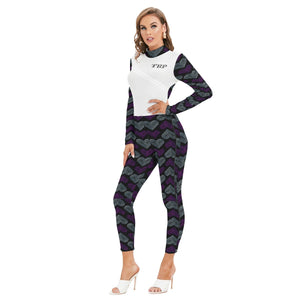 TRP Twisted Patterns 03: Chevron Hearts 01-01 Designer Mock Neck Long Sleeve Jumpsuit with Zipper