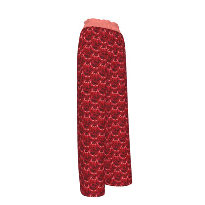 Floral Embosses: Roses 02-01 Faux Silk Open-Bottom Lounge Joggers