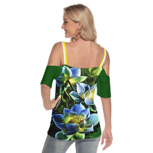 Cargar imagen en el visor de la galería, TRP Floral Print 01 Designer Open Shoulder Criss Cross Deep V-neck Short Sleeve Blouse