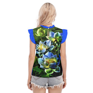 TRP Floral Print 01 Designer Sleeveless Blouse with Ruffle Collar and Sleeves