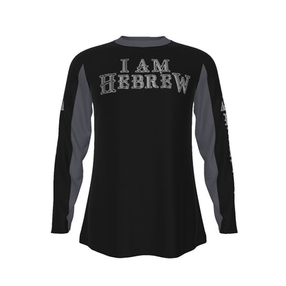 I AM HEBREW 02-02 Men's Designer Long Sleeve Cotton T-shirt, Black+BlackChrome