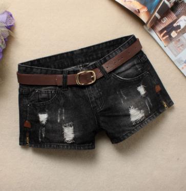 Black Distressed Low Waist Denim Hot Shorts (without belt)