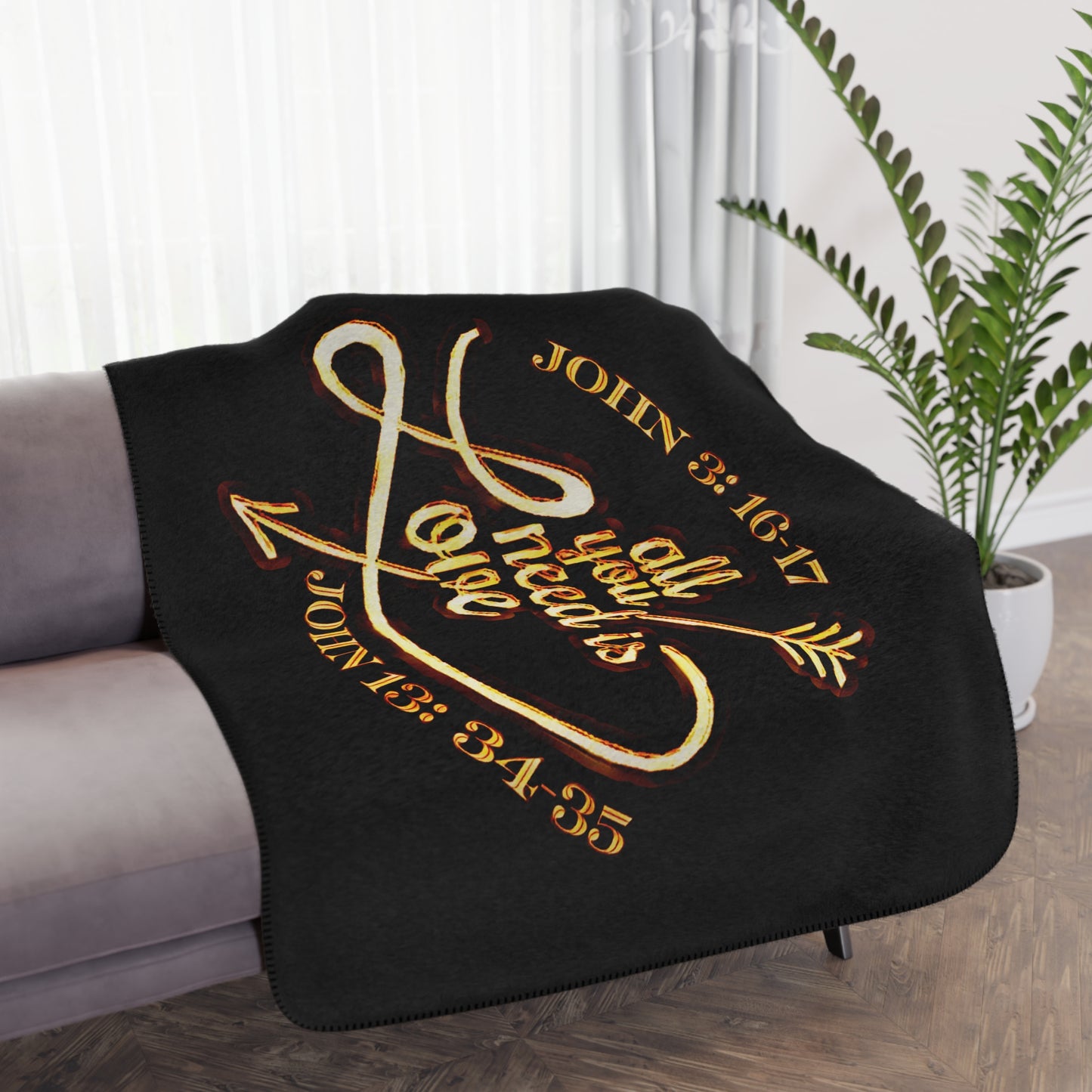 Illustrated Truth 02-02 "All You Need is Love" Designer Cozy Tan Sherpa Blanket