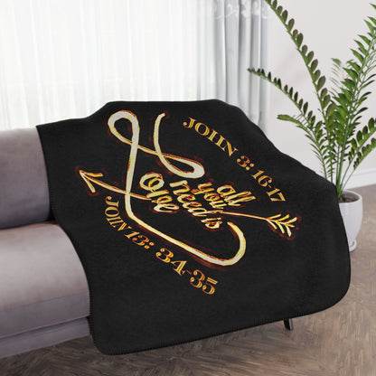Illustrated Truth 02-02 "All You Need is Love" Cozy Tan Sherpa Blanket