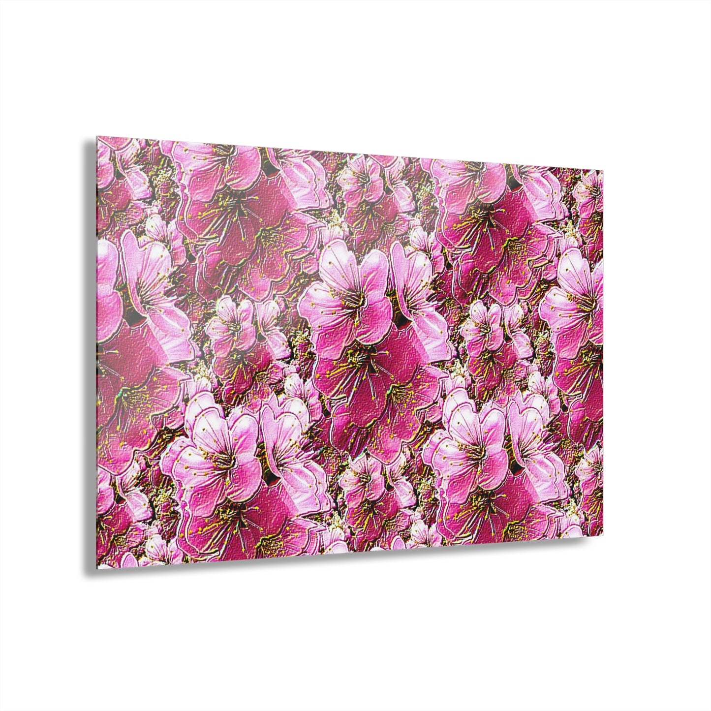 Electric Flora: Neon Sakura Cherry Blossoms Acrylic Print (French Cleat Hanging)