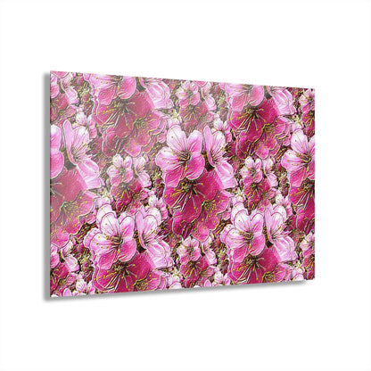 Electric Flora: Neon Sakura Cherry Blossoms Acrylic Print (French Cleat Hanging)