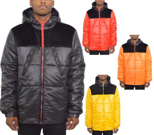 Color Block Padded Buffle Puffer Jacket for Men (4 colors)