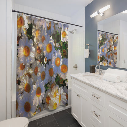 Sun-Kissed Meadow Shower Curtain — Sunny White & Yellow Floral Bathroom Decor