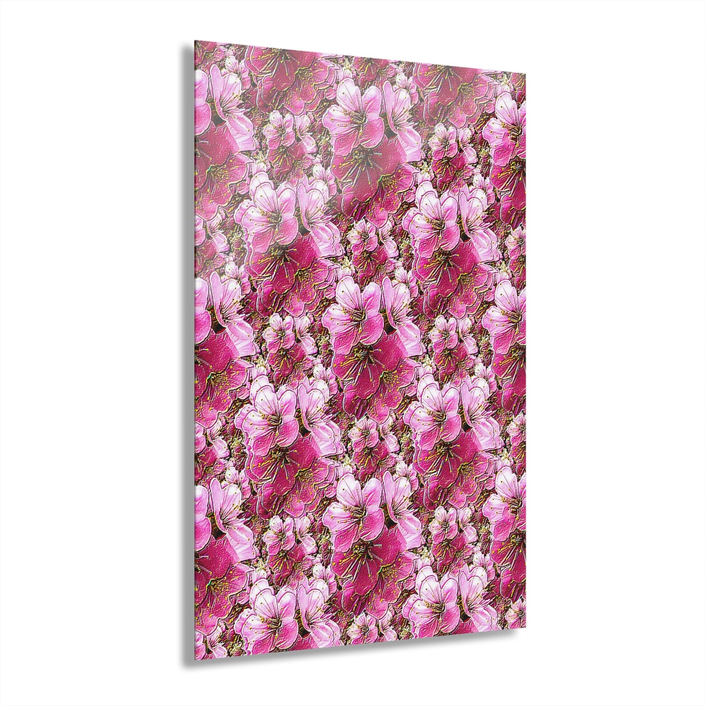 Electric Flora: Neon Sakura Cherry Blossoms Acrylic Print (French Cleat Hanging)