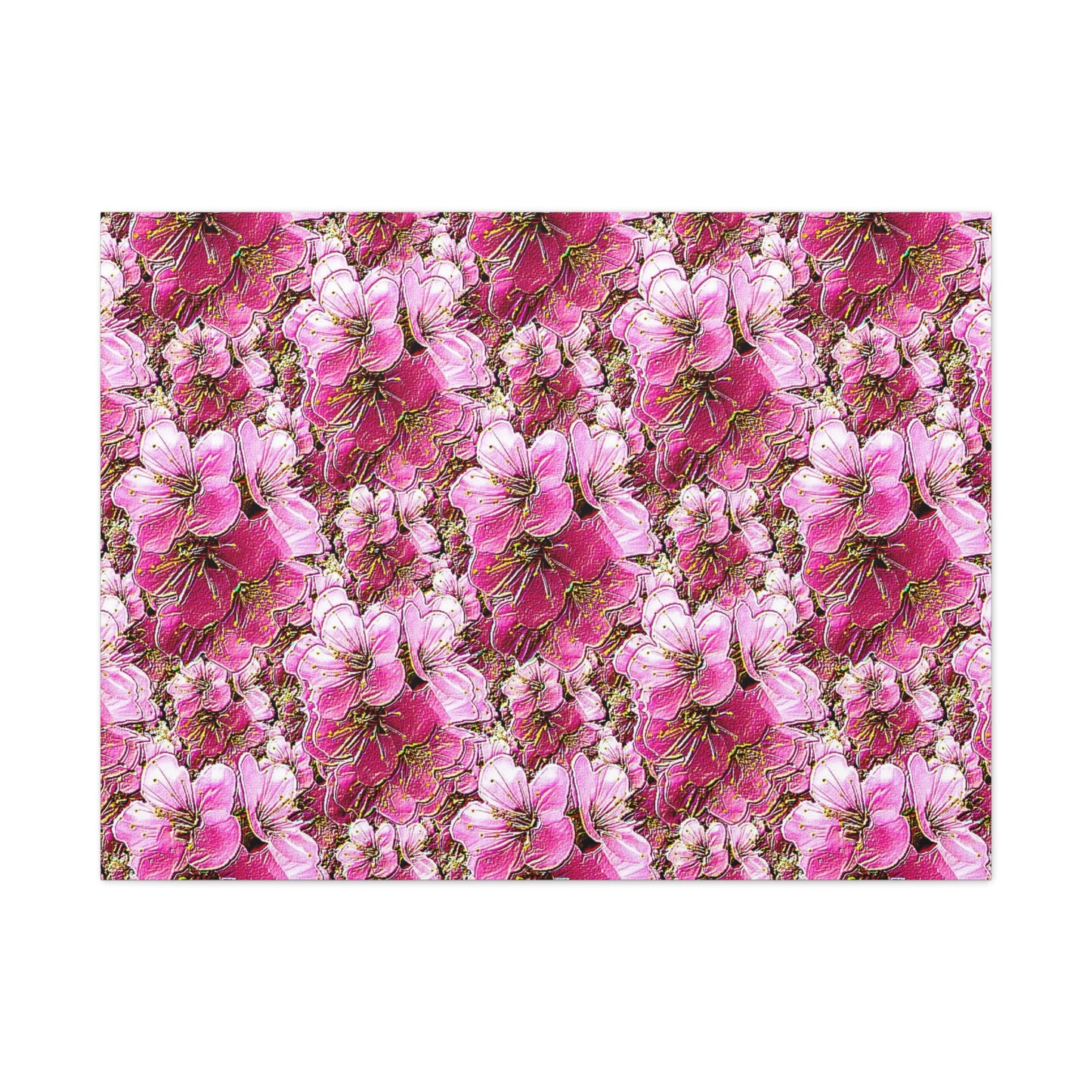 Electric Flora: Neon Sakura Cherry Blossoms Stretched Matte Canvas Wall Art