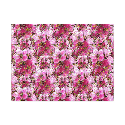 Electric Flora: Neon Sakura Cherry Blossoms Stretched Matte Canvas Wall Art