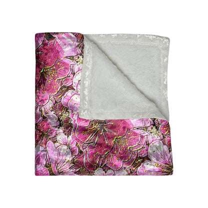 Electric Flora: Neon Sakura Cherry Blossoms Crushed Velvet Throw Blanket