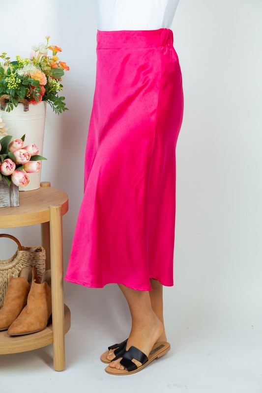 High Waist Woven A-line Midi Skirt (Hot Pink/Black)