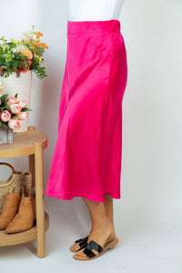 Falda midi de corte A tejida de cintura alta (rosa intenso/negro)