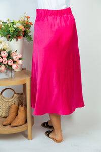 Falda midi de corte A tejida de cintura alta (rosa intenso/negro)