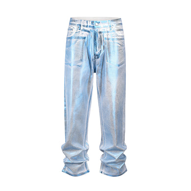 Jeans de mezclilla holgados con cera y cepillo de corte 3D para hombres (2 colores)