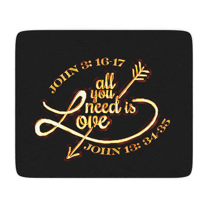 Illustrated Truth 02-02 "All You Need is Love" Cozy Tan Sherpa Blanket