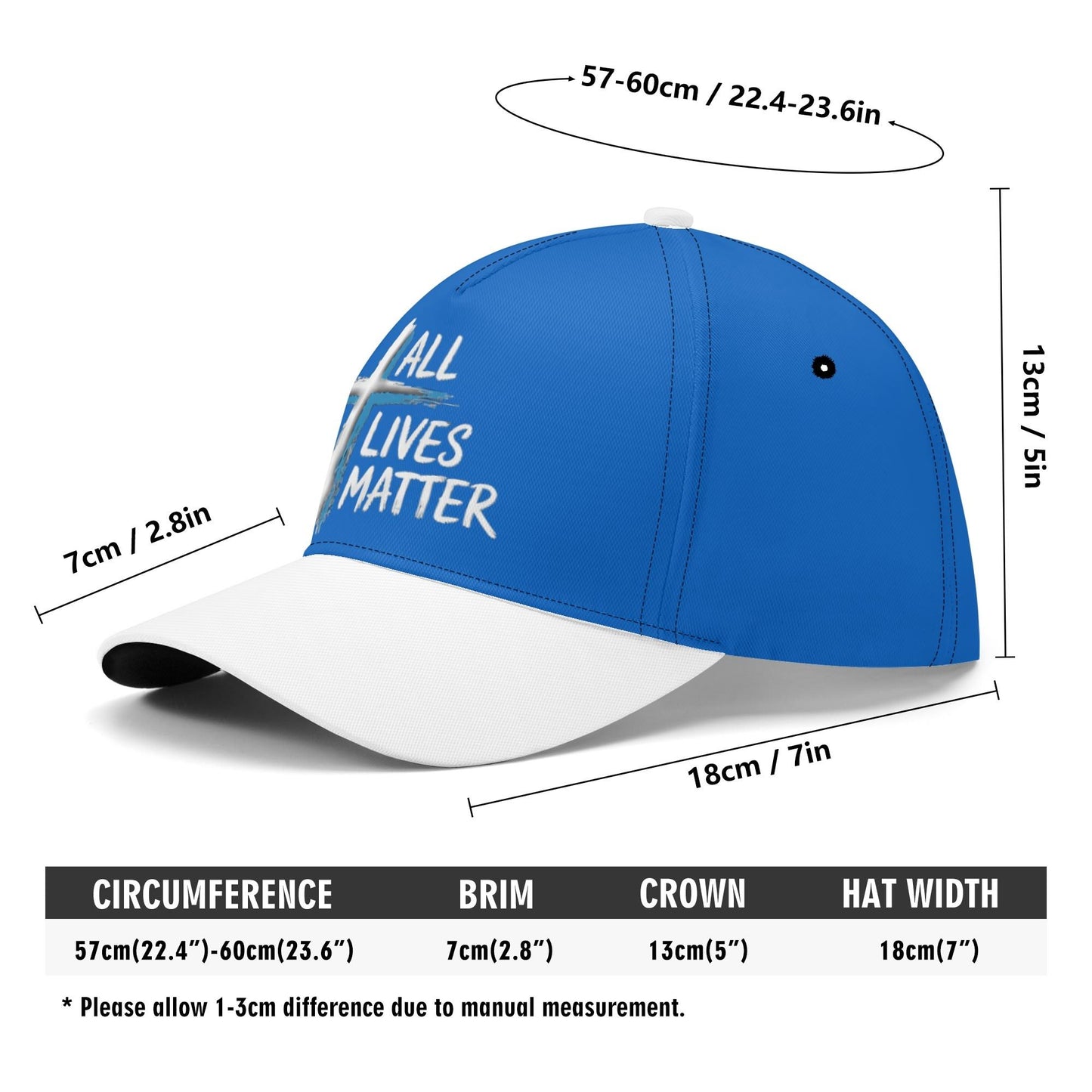 Outspoken Designs 04-02 "All Lives Matter" Designer Curved Brim Baseball Cap (True Royal)