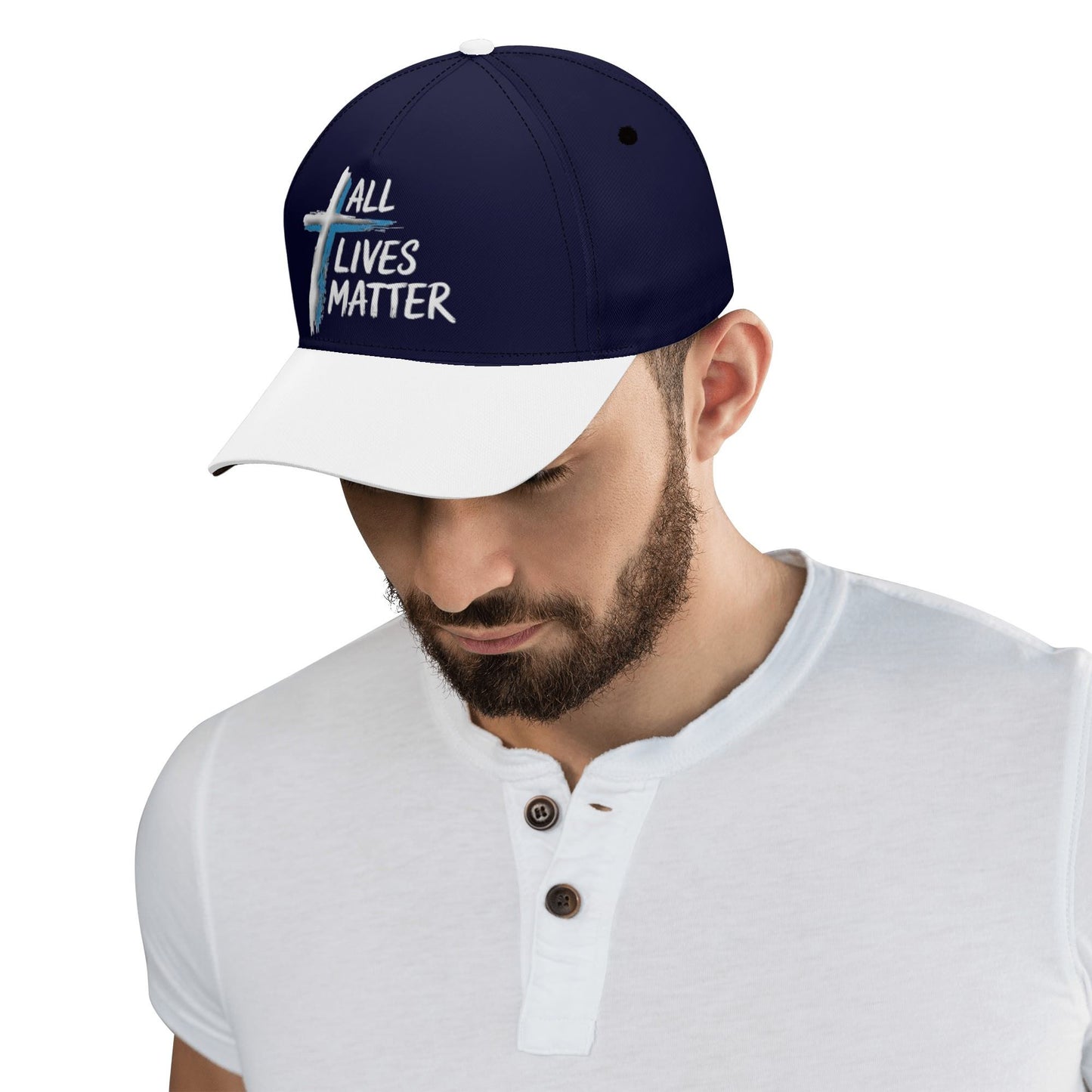 Outspoken Designs 04-02 "All Lives Matter" Designer Curved Brim Baseball Cap (Dark Navy)