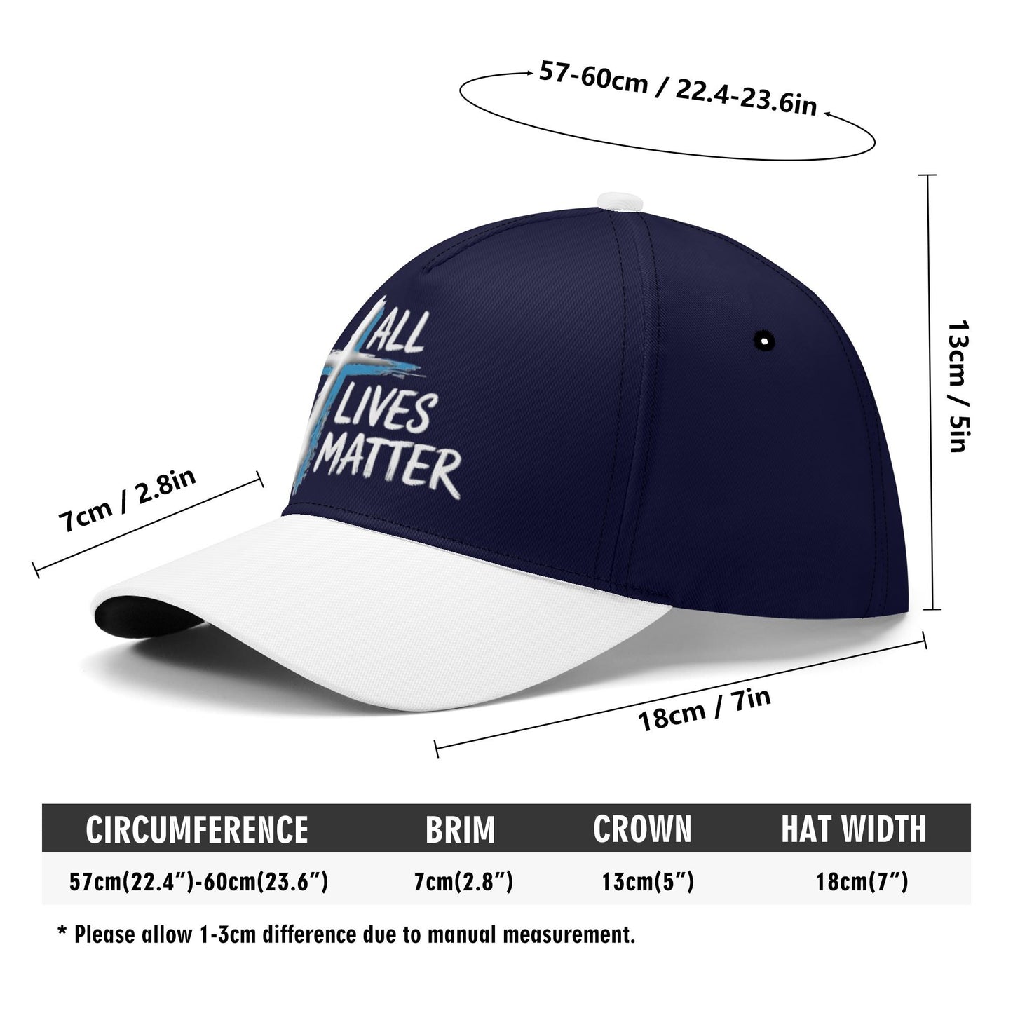 Outspoken Designs 04-02 "All Lives Matter" Designer Curved Brim Baseball Cap (Dark Navy)