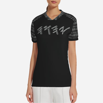 Yahuah Logo 01-02 Ladies Designer V-neck Jersey T-shirt