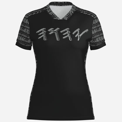Yahuah Logo 01-02 Ladies Designer V-neck Jersey T-shirt