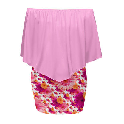 TRP Floral Print 06: Gerbera Daisies 01-01 Off Shoulder Wrap Mini Dress | Resort Wear