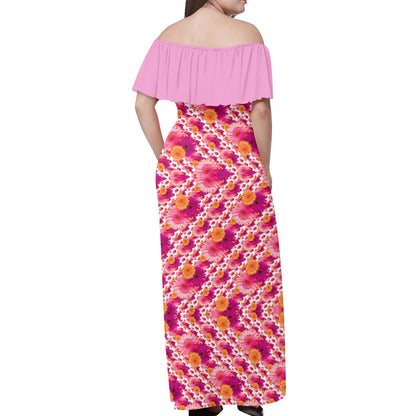 TRP Floral Print 06: Gerbera Daisies 01-01 Designer Off Shoulder Wrap Maxi Dress