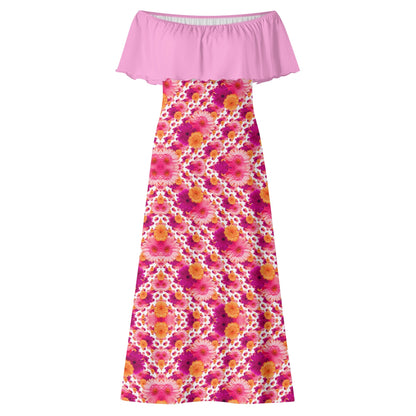 TRP Floral Print 06: Gerbera Daisies 01-01 Designer Off Shoulder Wrap Maxi Dress