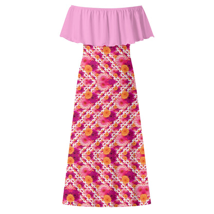 TRP Floral Print 06: Gerbera Daisies 01-01 Designer Off Shoulder Wrap Maxi Dress