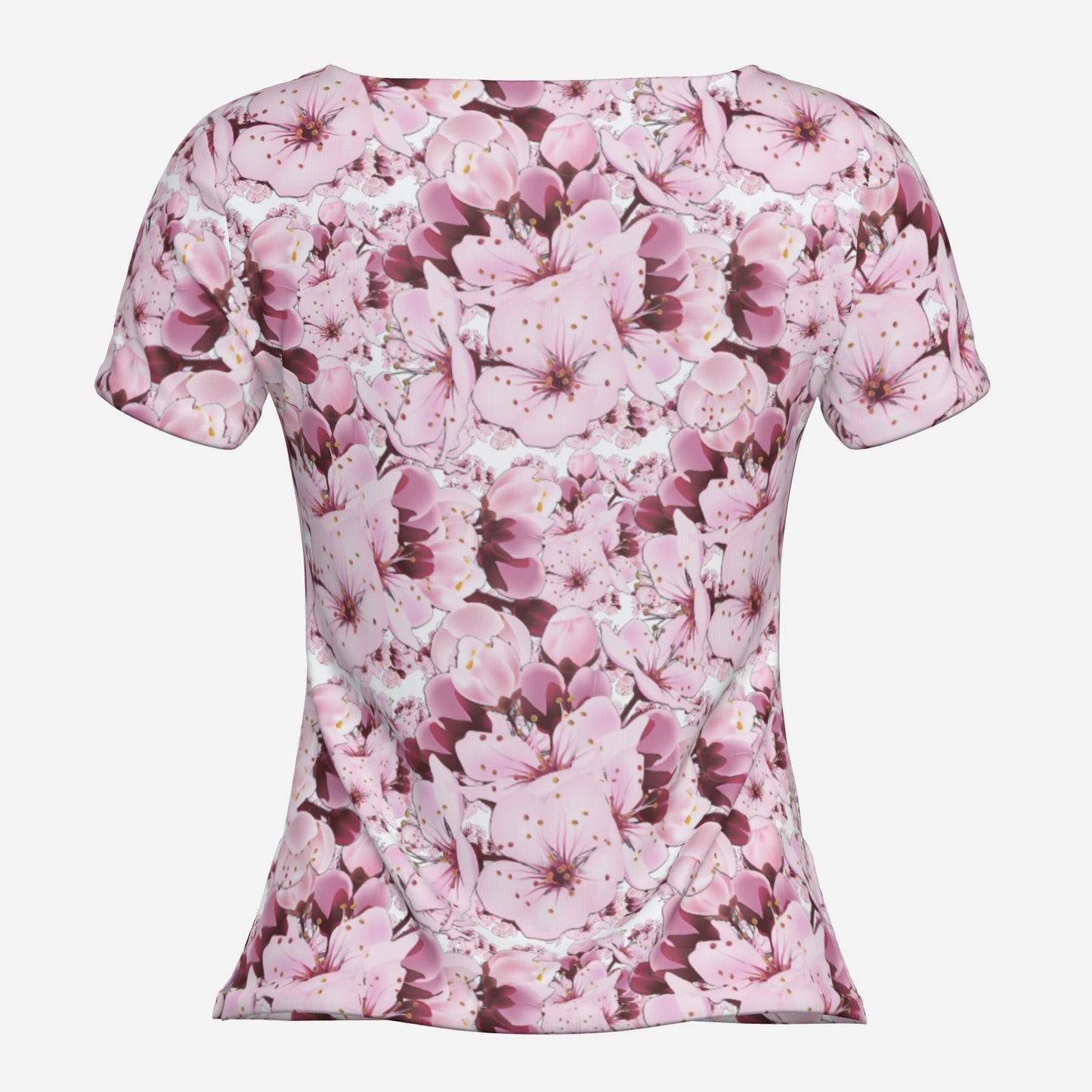 TRP Floral Print 01: Cherry Blossoms 01 Designer Twist Front V-neck Navel-baring T-shirt