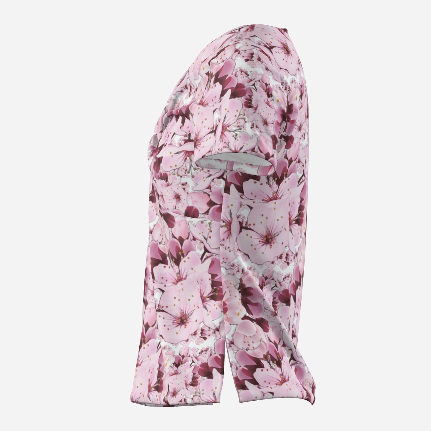 TRP Floral Print 01: Cherry Blossoms 01 Designer Twist Front V-neck Navel-baring T-shirt