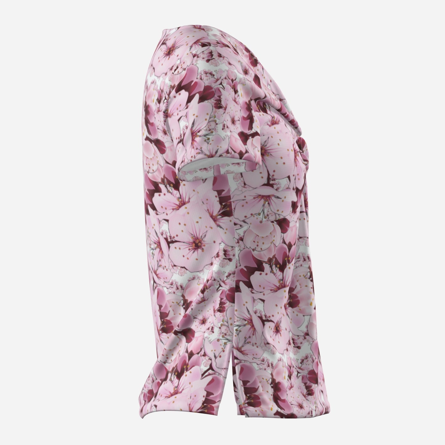 TRP Floral Print 01: Cherry Blossoms 01 Designer Twist Front V-neck Navel-baring T-shirt