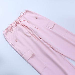 Y2K Pantalones cortavientos cargo de pierna ancha de color liso para mujer (5 colores)