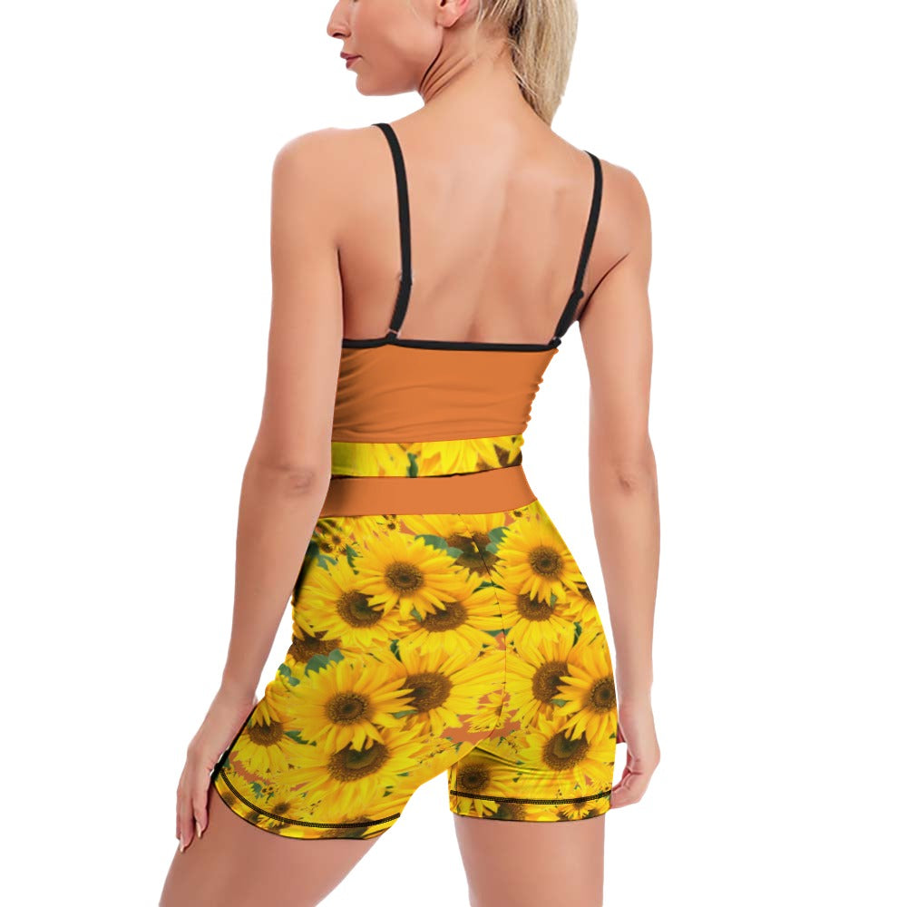 TRP Floral Print 04: Sunflowers 01 Designer Slim Yoga Set (5 colors)