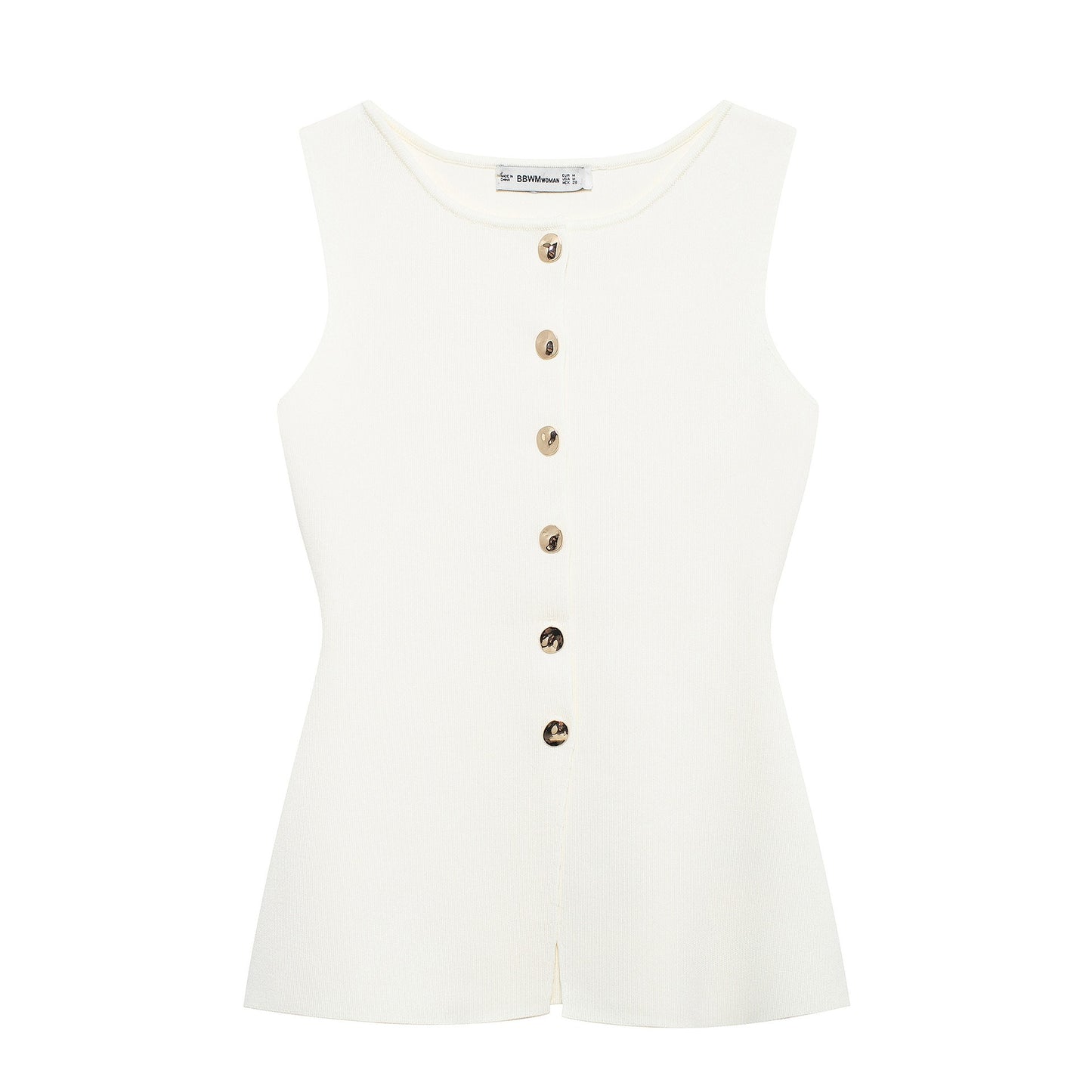 White Golden Button Embellished Flat Needle Vest Top