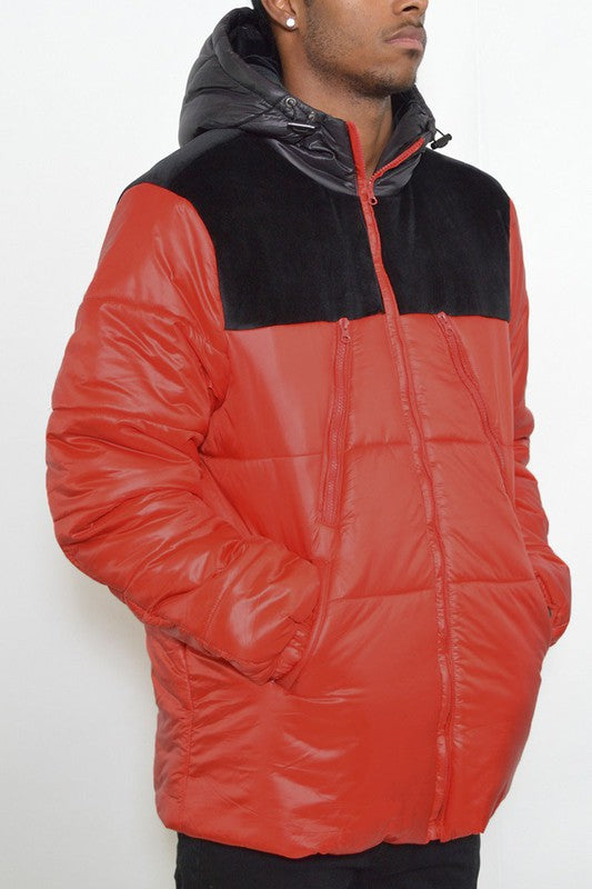 Color Block Padded Buffle Puffer Jacket for Men (4 colors)