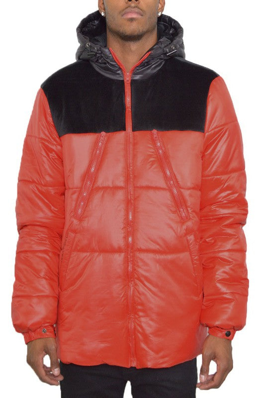 Color Block Padded Buffle Puffer Jacket for Men (4 colors)