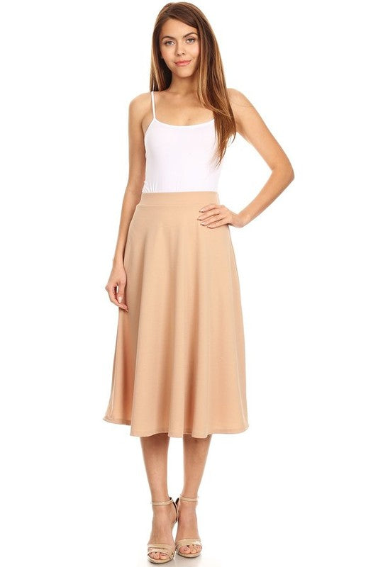 Solid Color High Waist A-line Midi Skirt (10 colors)