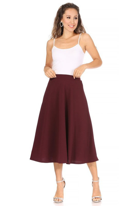 Solid Color High Waist A-line Midi Skirt (10 colors)