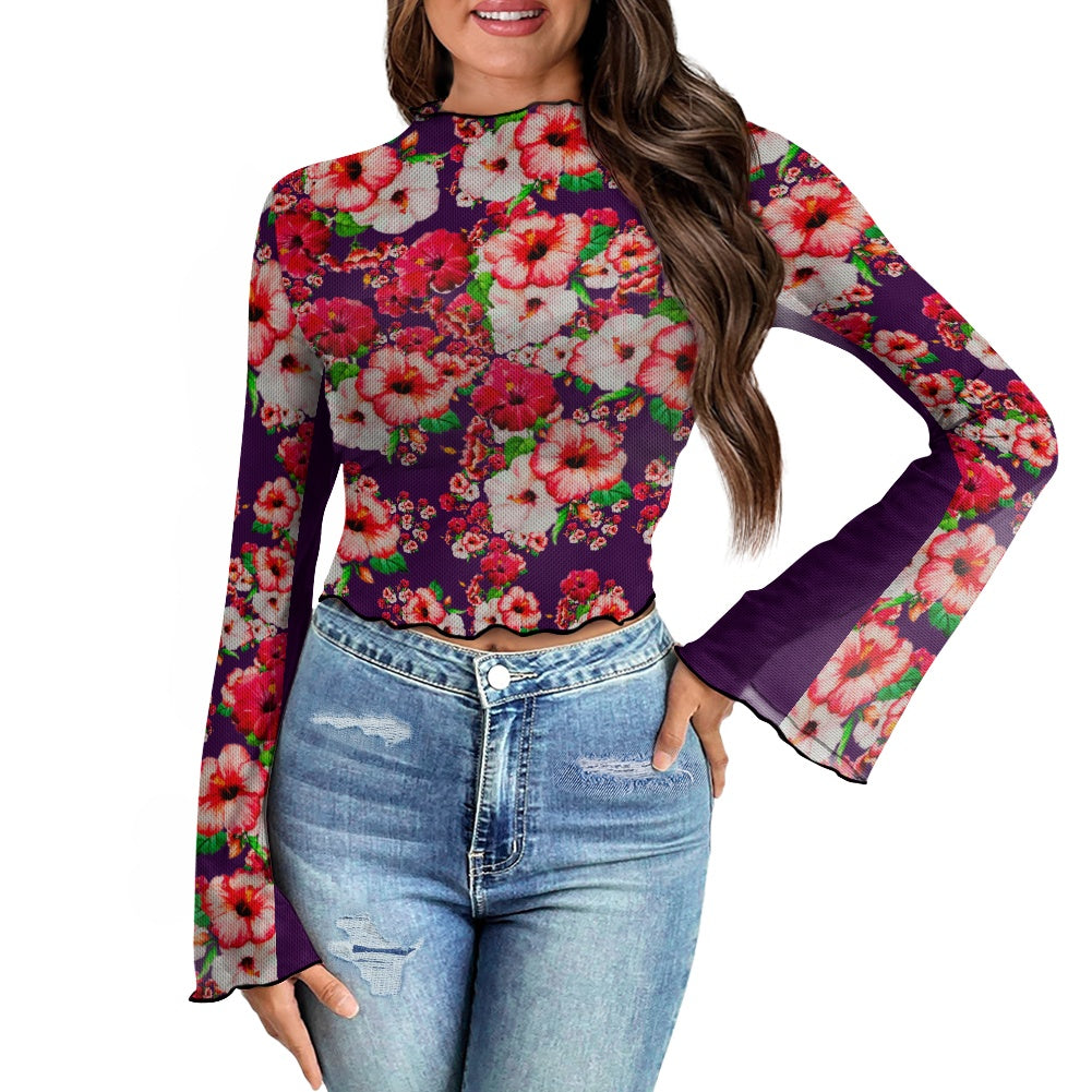 TRP Floral Print 03: Hibiscus Flowers 01-01 Tropical Bloom Bell Sleeve Blouse