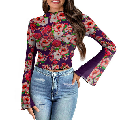 TRP Floral Print 03: Hibiscus Flowers 01-01 Tropical Bloom Bell Sleeve Blouse