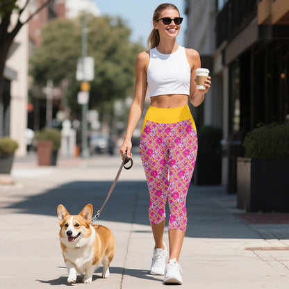 TRP Floral Print 05: Garden Cosmos Designer 7 Point Sports Capri Leggings