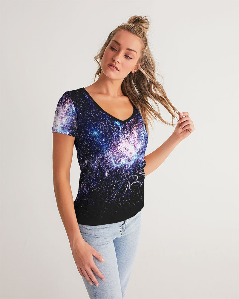 Galaxy Prints 01 Ladies Designer V-neck T-shirt