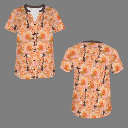 Floral Embosses: Roses 03 -02 "Sunset Rose Elegance" V-neck Button-down Shirt