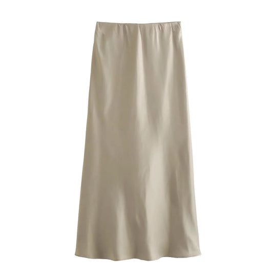 High Waisted Silk Satin Texture Gathered Midi Skirt (5 colors)