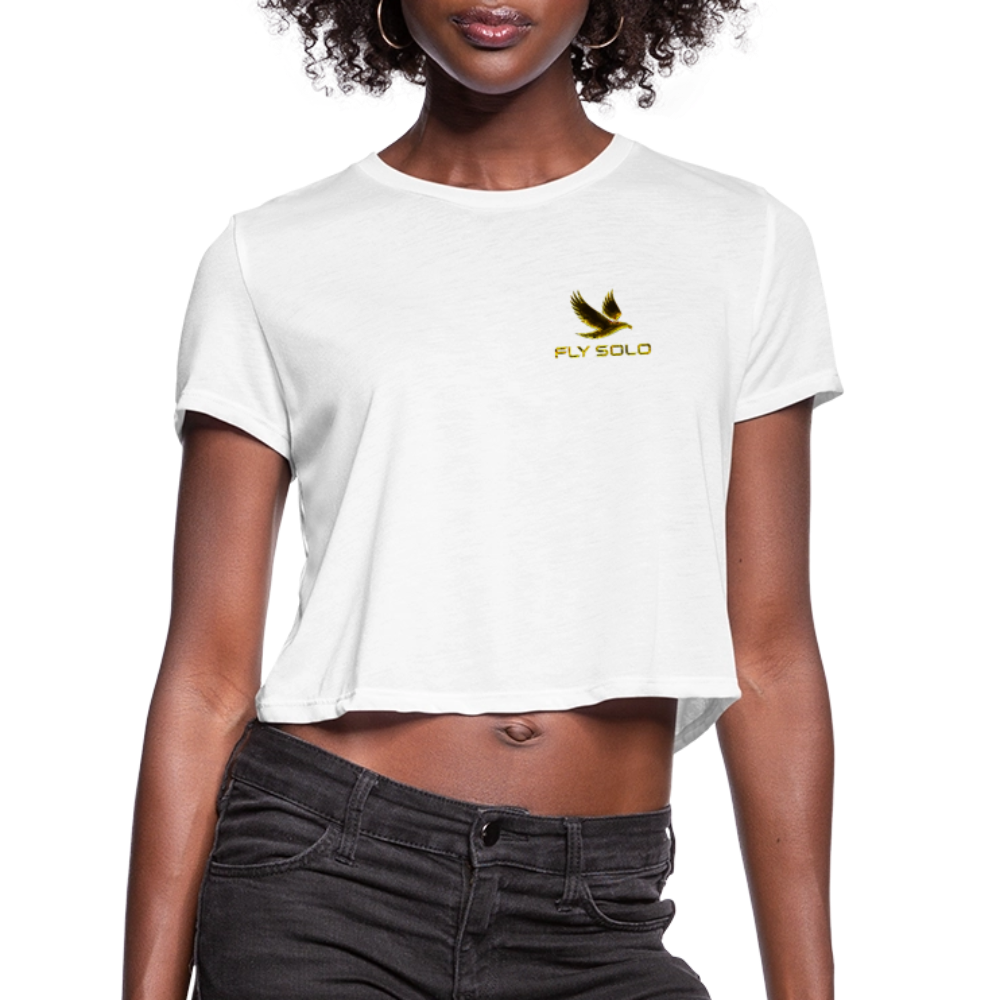 Outspoken Designs 03-01 "Fly Solo" Designer Bella+Canvas Cropped Flowy T-shirt - white