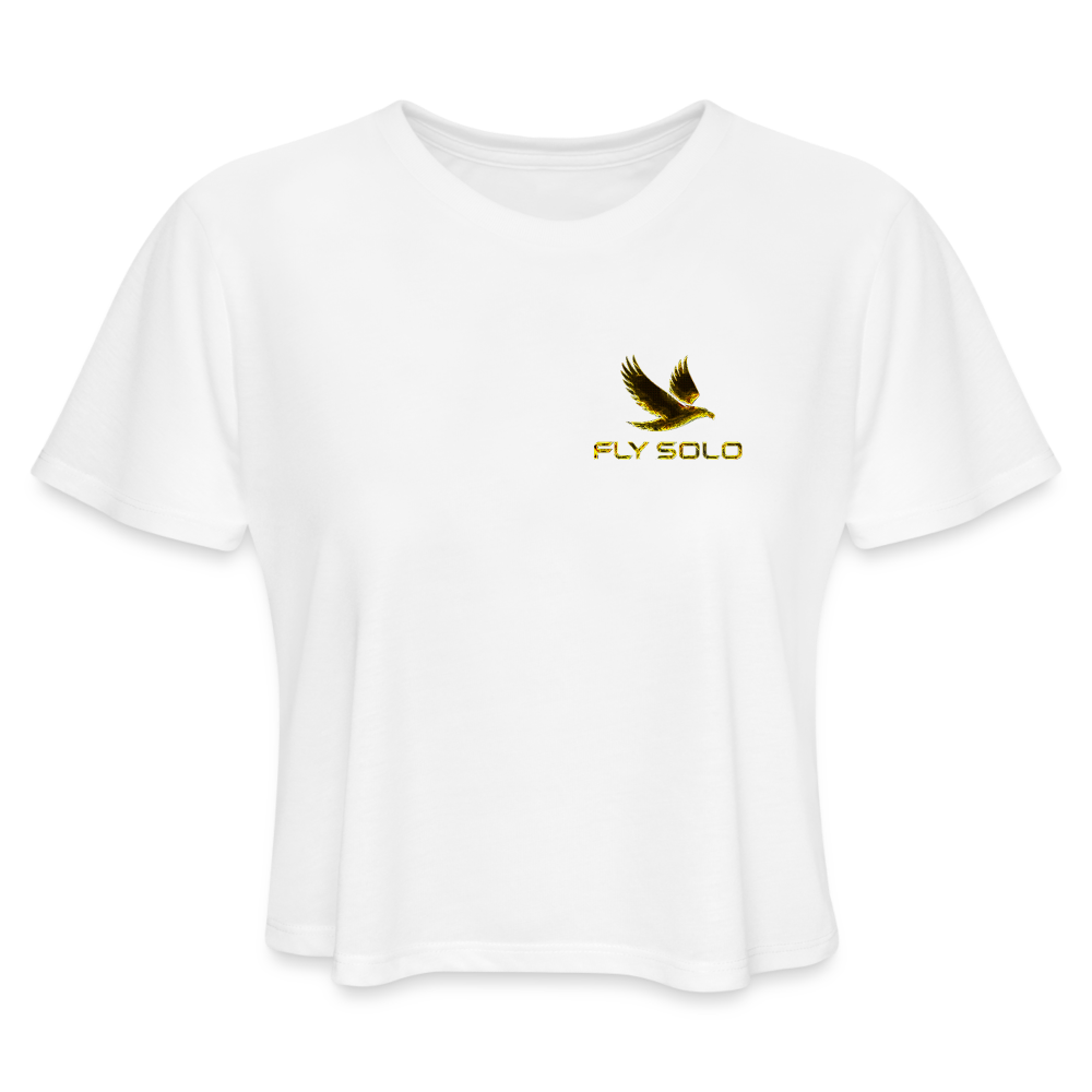 Outspoken Designs 03-01 "Fly Solo" Designer Bella+Canvas Cropped Flowy T-shirt - white